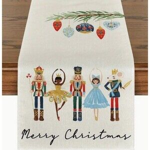 Christmas Table Runner 13x72in Nutcracker Woven Polyester NEW off white